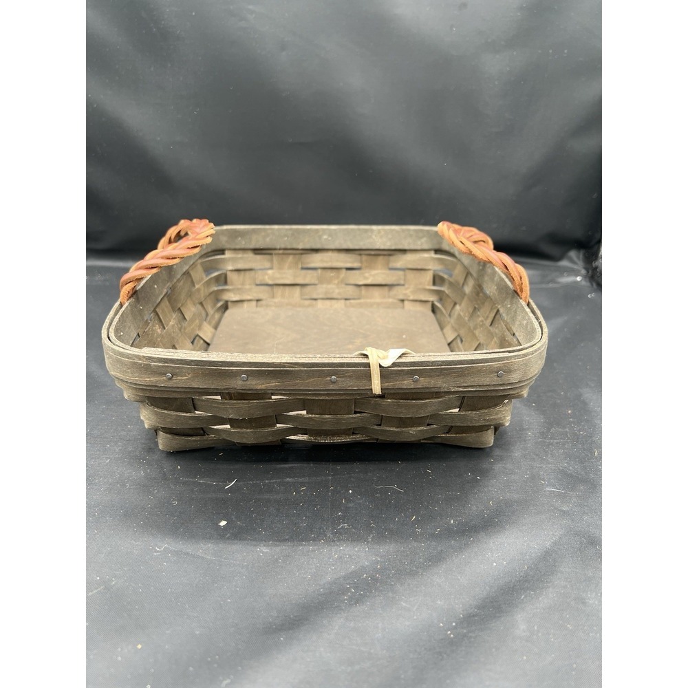 🤎Longaberger 2009 Small Square Serving Basket–DB w/Braided Leather Handles-EUC
